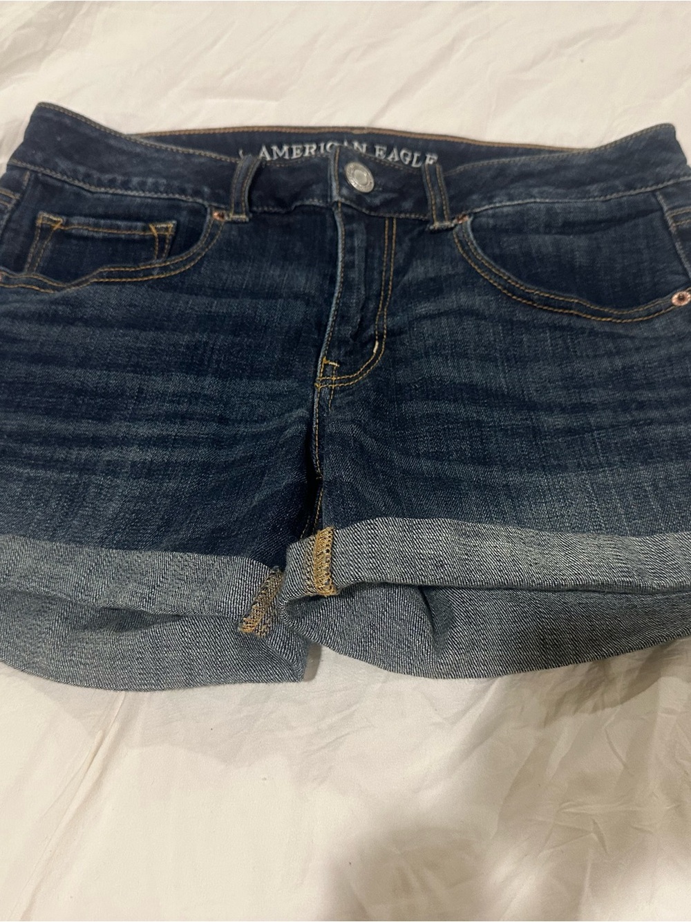 American Eagle Outfitters Dark Blue Rolled Hem Denim Shorts